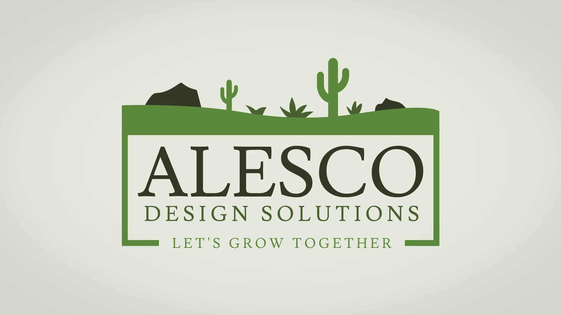 The rectangular logo for Alesco Design Solutions shown on a pale green background