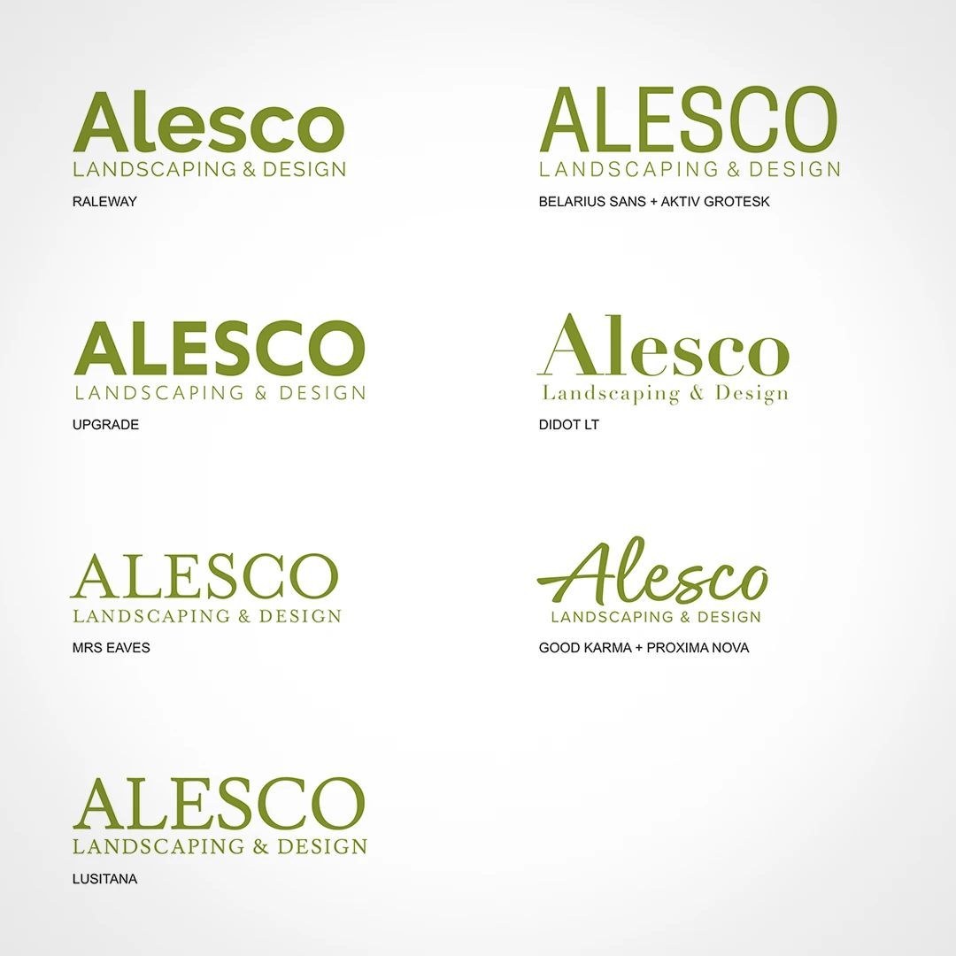 Green text logo shown in various fonts