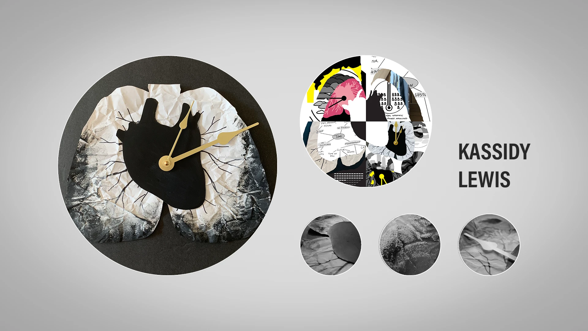 Five circular, clock-like designs shown side-by-side