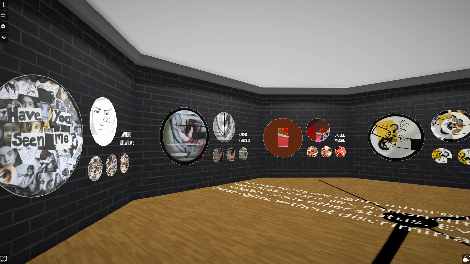 Screenshot of a three-dimensional octagonal interior, with various circular designs shown on the walls