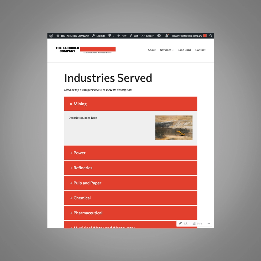 Screenshot of a webpage titled: Industries Served