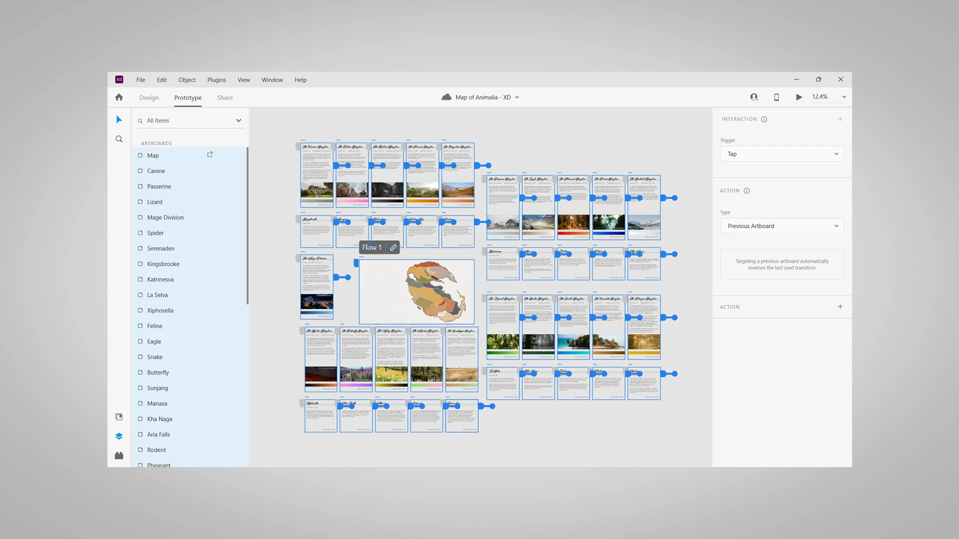 Screenshot of the interface of Adobe XD, with several text windows selected and highlighted in blue