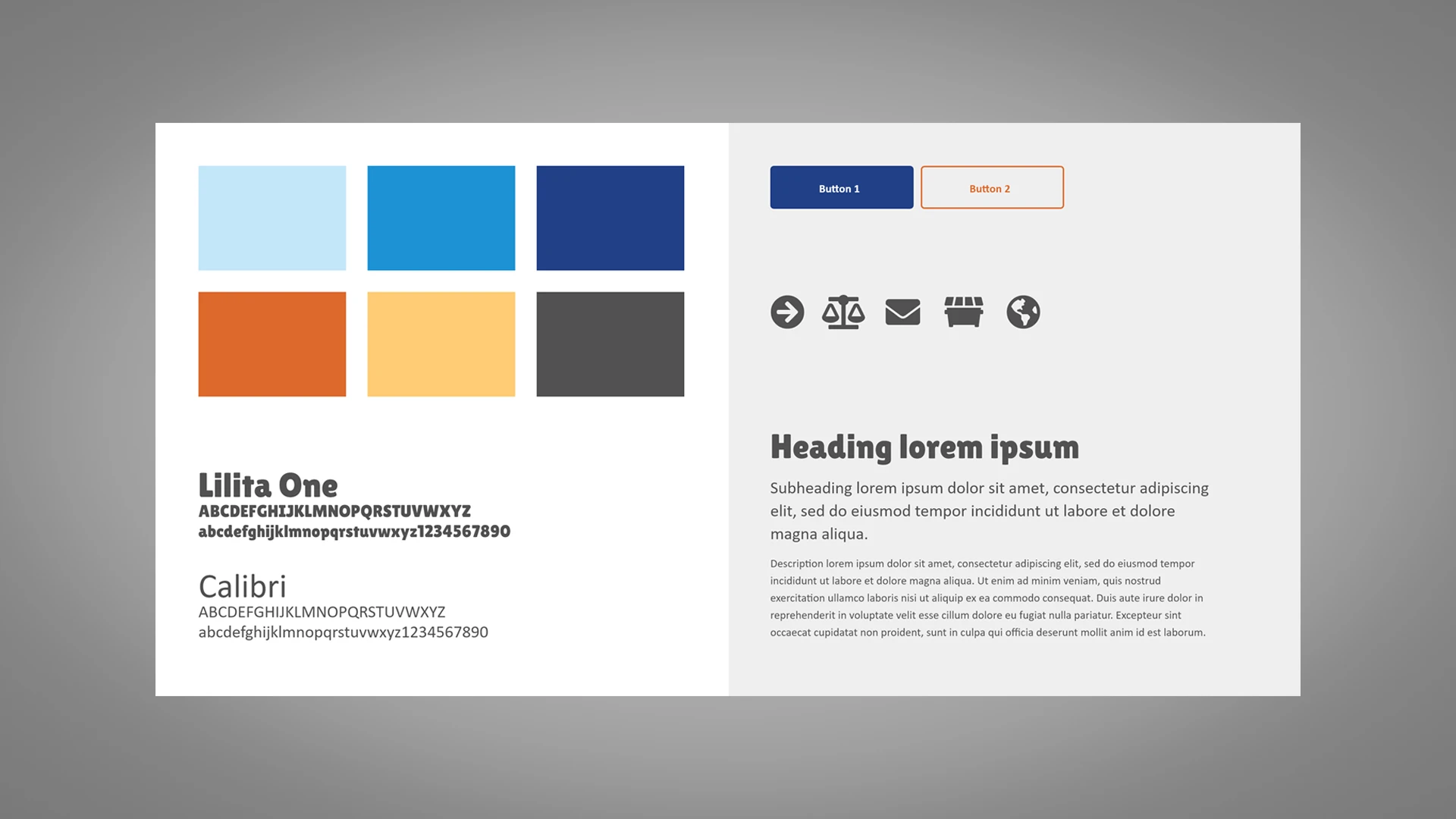 Moodboard for a webpage mockup including color, fonts, and button styles