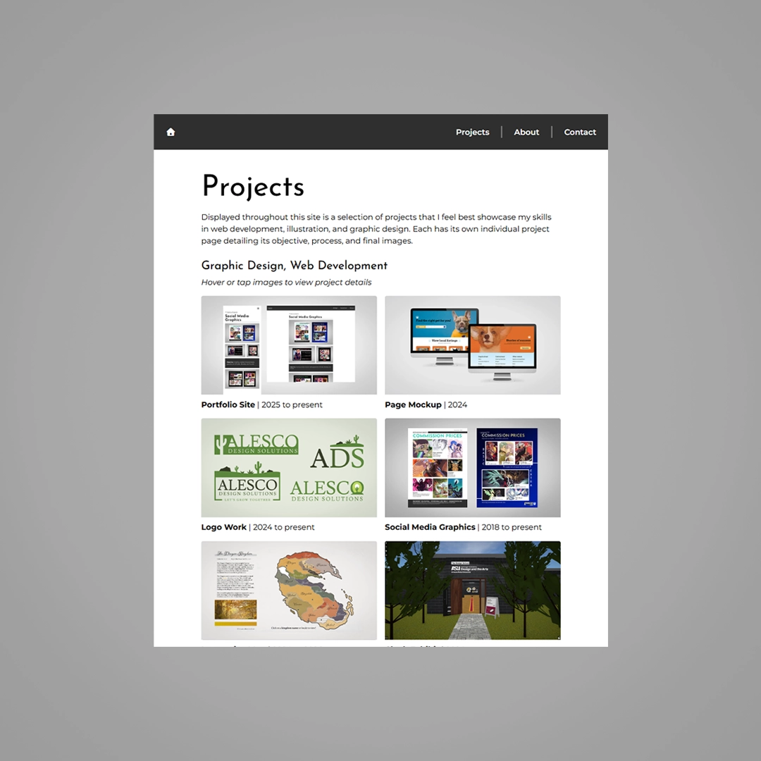 Screenshot of a webpage titled: Projects